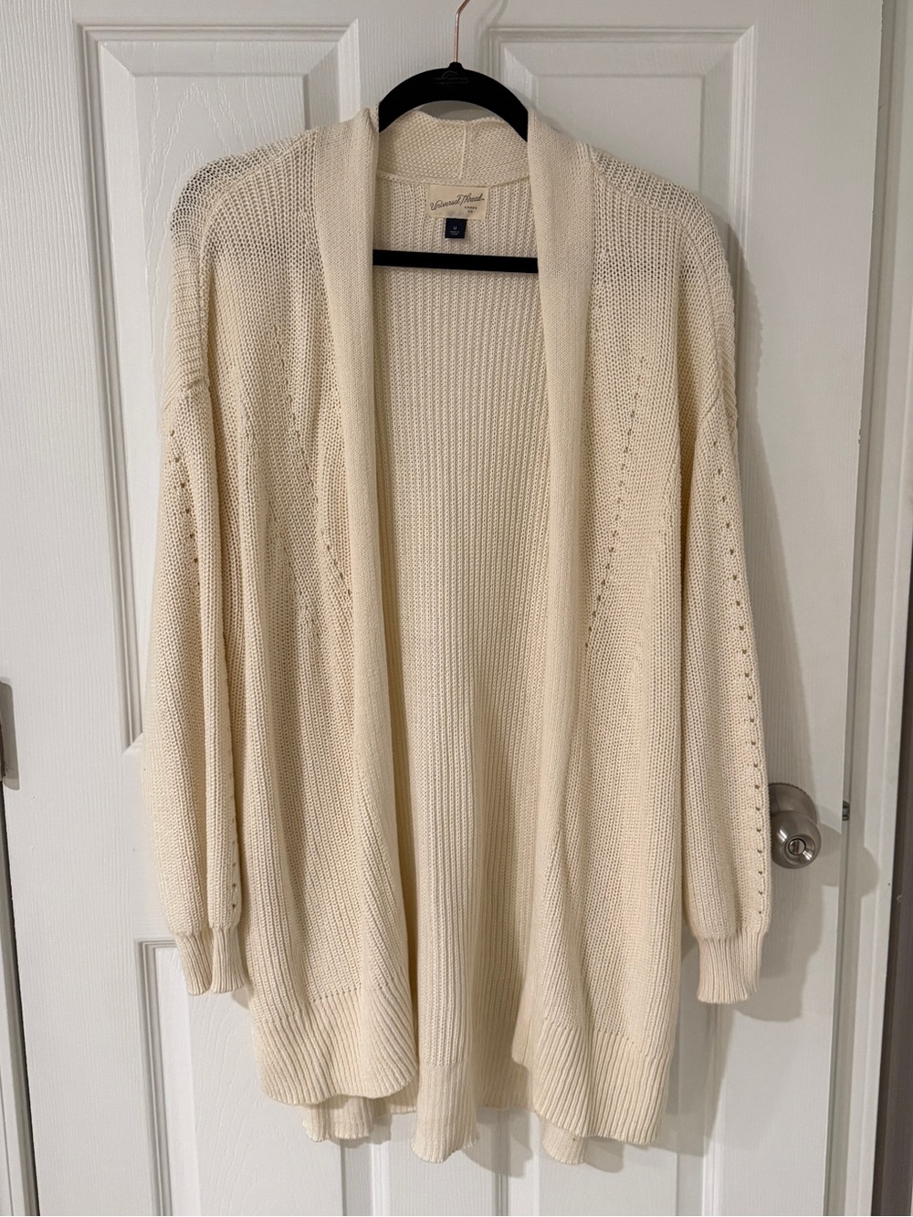 Cream Open-Front Knit Cardigan